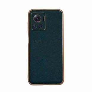 For Motorola Moto X30 Pro / Edge 30 Ultra Genuine Leather Luolai Series Nano Plating Phone Case(Dark Green)