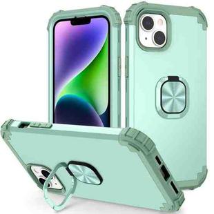 For iPhone 14 Plus 3 in 1 Ring Holder Soft Silicone Hard PC Phone Case(Mint Green)