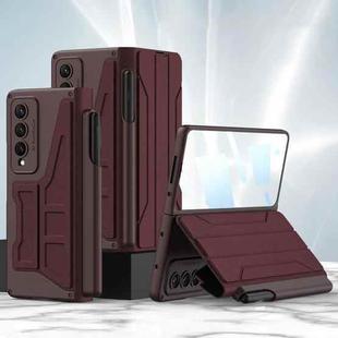 For Samsung Galaxy Z Fold4 GKK Integrated Flip Phone Case with Detachable Pen Holder(Wine Red)