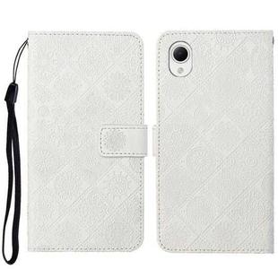 For Samsung Galaxy A23e Ethnic Style Embossed Pattern Leather Phone Case(White)