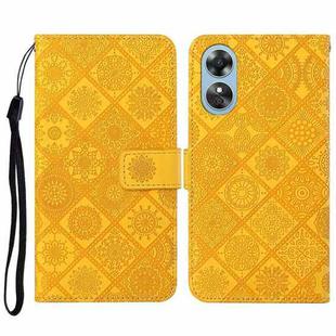 For OPPO A17 Ethnic Style Embossed Pattern Leather Phone Case(Yellow)