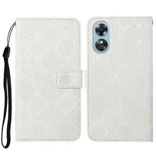 For OPPO A17 Ethnic Style Embossed Pattern Leather Phone Case(White)