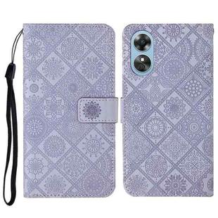 For OPPO A17 Ethnic Style Embossed Pattern Leather Phone Case(Purple)