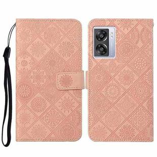 For OPPO A57 2022 Ethnic Style Embossed Pattern Leather Phone Case(Pink)