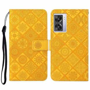 For OPPO A57 2022 Ethnic Style Embossed Pattern Leather Phone Case(Yellow)