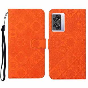 For OPPO A57 2022 Ethnic Style Embossed Pattern Leather Phone Case(Orange)