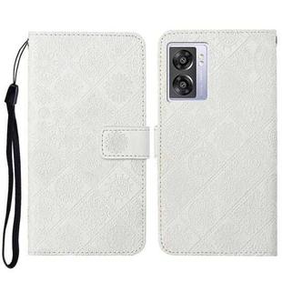 For OPPO A57 2022 Ethnic Style Embossed Pattern Leather Phone Case(White)