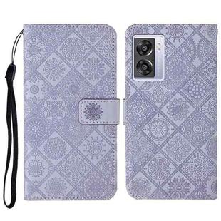 For OPPO A57 2022 Ethnic Style Embossed Pattern Leather Phone Case(Purple)