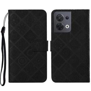 For OPPO Reno8 Ethnic Style Embossed Pattern Leather Phone Case(Black)