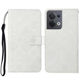 For OPPO Reno8 Ethnic Style Embossed Pattern Leather Phone Case(White)