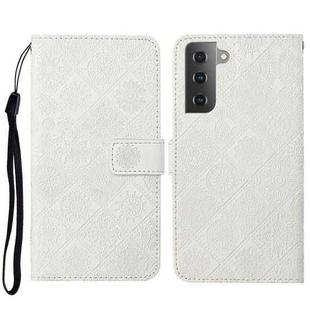 For Samsung Galaxy S23 5G Ethnic Style Embossed Pattern Leather Phone Case(White)