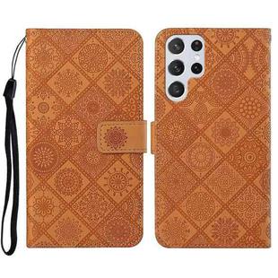 For Samsung Galaxy S23 Ultra 5G Ethnic Style Embossed Pattern Leather Phone Case(Brown)