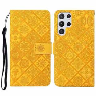 For Samsung Galaxy S23 Ultra 5G Ethnic Style Embossed Pattern Leather Phone Case(Yellow)