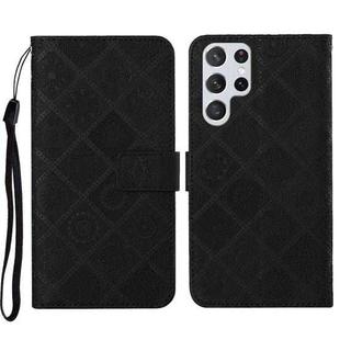 For Samsung Galaxy S23 Ultra 5G Ethnic Style Embossed Pattern Leather Phone Case(Black)