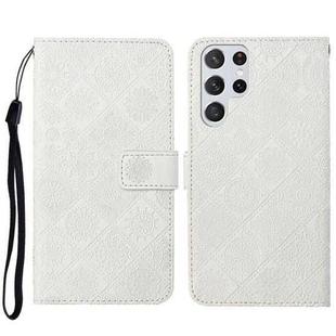 For Samsung Galaxy S23 Ultra 5G Ethnic Style Embossed Pattern Leather Phone Case(White)