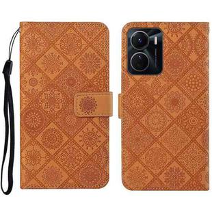 For vivo Y16 Ethnic Style Embossed Pattern Leather Phone Case(Brown)