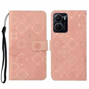 For vivo Y16 Ethnic Style Embossed Pattern Leather Phone Case(Pink)