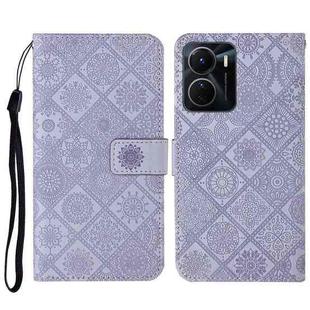 For vivo Y16 Ethnic Style Embossed Pattern Leather Phone Case(Purple)
