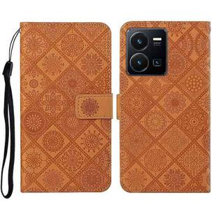 For vivo Y22s Ethnic Style Embossed Pattern Leather Phone Case(Brown)