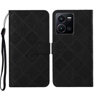 For vivo Y22s Ethnic Style Embossed Pattern Leather Phone Case(Black)