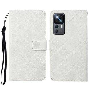 For Xiaomi 12T / 12T Pro / Redmi K50 Ultra Ethnic Style Embossed Pattern Leather Phone Case(White)