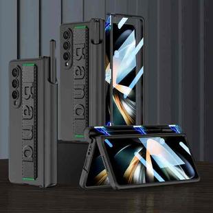 For Samsung Galaxy Z Fold4 GKK Integrated Magnetic Folding Hinge Phone Case with Wrist Strap & Pen Holder(Black)