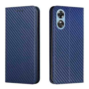 For OPPO A17 Carbon Fiber Texture Magnetic Flip Leather Phone Case(Blue)