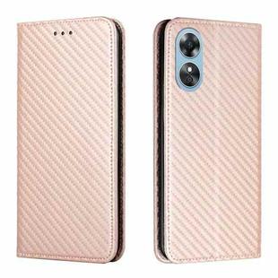 For OPPO A17 Carbon Fiber Texture Magnetic Flip Leather Phone Case(Rose Gold)