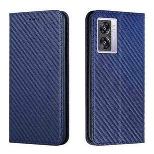 For OPPO A57 2022 Carbon Fiber Texture Magnetic Flip Leather Phone Case(Blue)