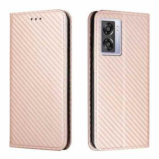 For OPPO A57 2022 Carbon Fiber Texture Magnetic Flip Leather Phone Case(Rose Gold)