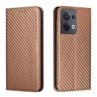 For OPPO Reno8 Carbon Fiber Texture Magnetic Flip Leather Phone Case(Brown)