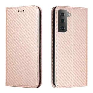 For Samsung Galaxy S23 5G Carbon Fiber Texture Magnetic Flip Leather Phone Case(Rose Gold)