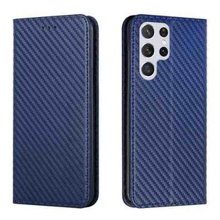 For Samsung Galaxy S23 Ultra 5G Carbon Fiber Texture Magnetic Flip Leather Phone Case(Blue)