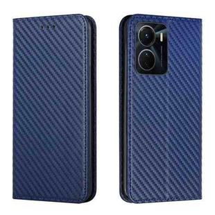 For vivo Y16 Carbon Fiber Texture Magnetic Flip Leather Phone Case(Blue)