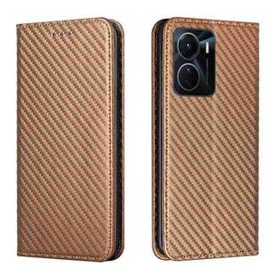 For vivo Y16 Carbon Fiber Texture Magnetic Flip Leather Phone Case(Brown)