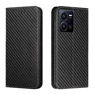 For vivo Y22s Carbon Fiber Texture Magnetic Flip Leather Phone Case(Black)