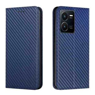 For vivo Y22s Carbon Fiber Texture Magnetic Flip Leather Phone Case(Blue)