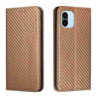 For Xiaomi Redmi A1 Carbon Fiber Texture Magnetic Flip Leather Phone Case(Brown)