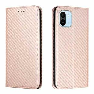 For Xiaomi Redmi A1 Carbon Fiber Texture Magnetic Flip Leather Phone Case(Rose Gold)