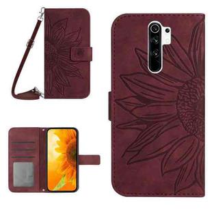 For Xiaomi Redmi 9 / POCO M2 Skin Feel Sun Flower Pattern Flip Leather Phone Case with Lanyard(Wine Red)