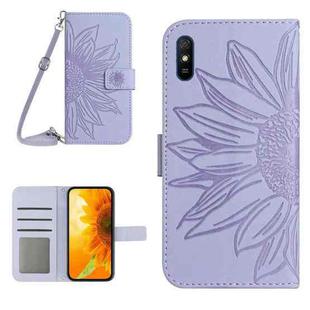 For Xiaomi Redmi 9A / 9i Skin Feel Sun Flower Pattern Flip Leather Phone Case with Lanyard(Purple)