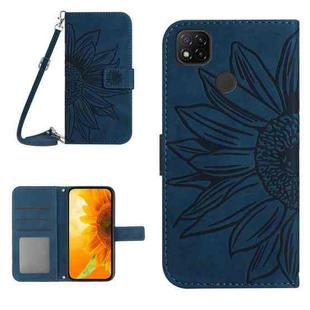 For Xiaomi Redmi 9C / Poco C3 Skin Feel Sun Flower Pattern Flip Leather Phone Case with Lanyard(Inky Blue)