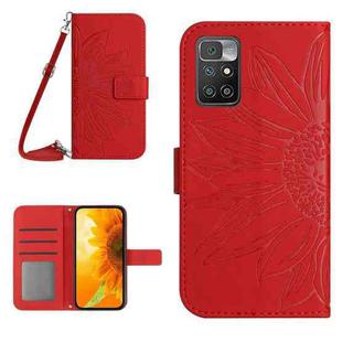 For Xiaomi Redmi 10 5G / Note 11E Skin Feel Sun Flower Pattern Flip Leather Phone Case with Lanyard(Red)