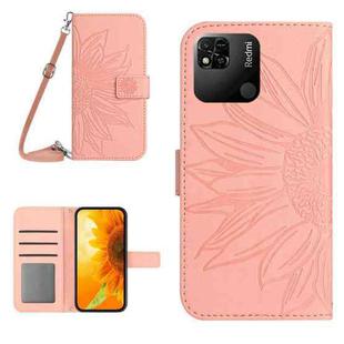 For Xiaomi Redmi 10A Skin Feel Sun Flower Pattern Flip Leather Phone Case with Lanyard(Pink)
