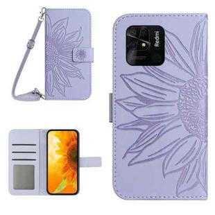 For Xiaomi Redmi 10C Skin Feel Sun Flower Pattern Flip Leather Phone Case with Lanyard(Purple)