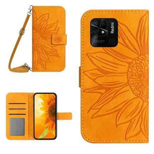 For Xiaomi Redmi 10C Skin Feel Sun Flower Pattern Flip Leather Phone Case with Lanyard(Yellow)