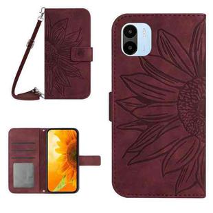 For Xiaomi Redmi A1 Skin Feel Sun Flower Pattern Flip Leather Phone Case with Lanyard(Wine Red)