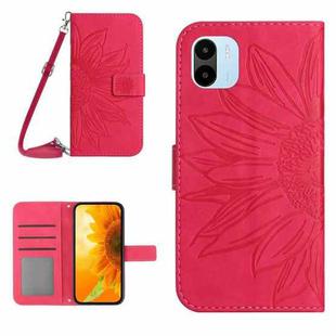 For Xiaomi Redmi A1 Skin Feel Sun Flower Pattern Flip Leather Phone Case with Lanyard(Rose Red)