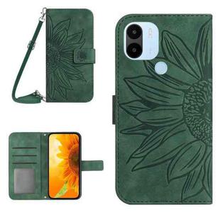 For Xiaomi Redmi A1+ Skin Feel Sun Flower Pattern Flip Leather Phone Case with Lanyard(Green)