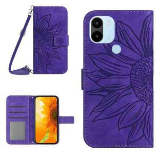 For Xiaomi Redmi A1+ Skin Feel Sun Flower Pattern Flip Leather Phone Case with Lanyard(Dark Purple)